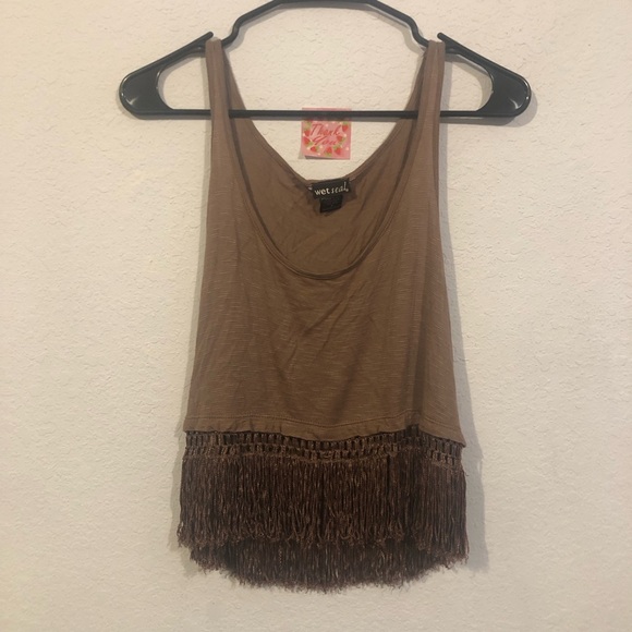 Wet Seal Brown Fringe Scoop Neck Crop Top - Picture 1 of 7